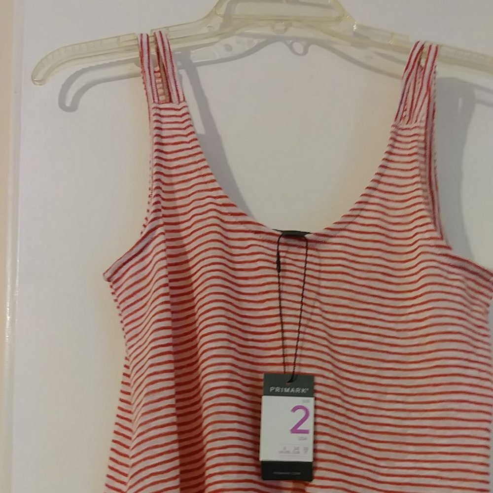 Primark Polyester Red/White stripes Polyester sleeveless soft knit tank top 2
